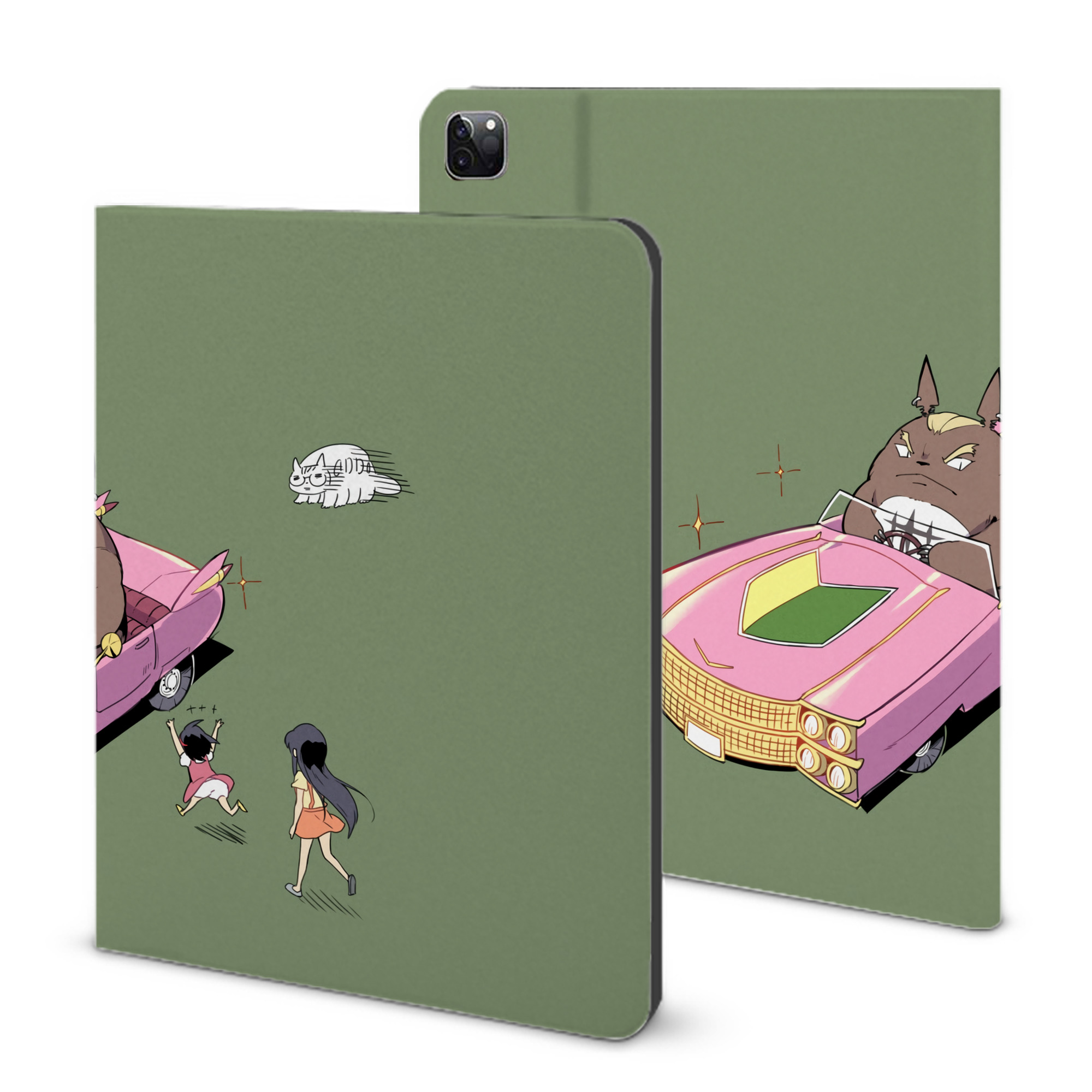 （画像用） となりのトトロ 草壁メイ 草壁サツキ My Neighbor Totoro Satsuki Kusakabe Mei Kusakabe IPad ケース ブック型 PUレザー TPU 耐衝撃 軽量 薄型 ペン収納なし 全面保護 IPad 各モデル対応